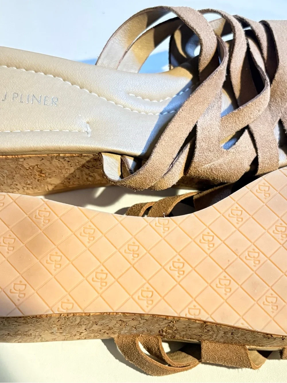 Donald J. Pliner Taupe Suede Cork Platform Sandals